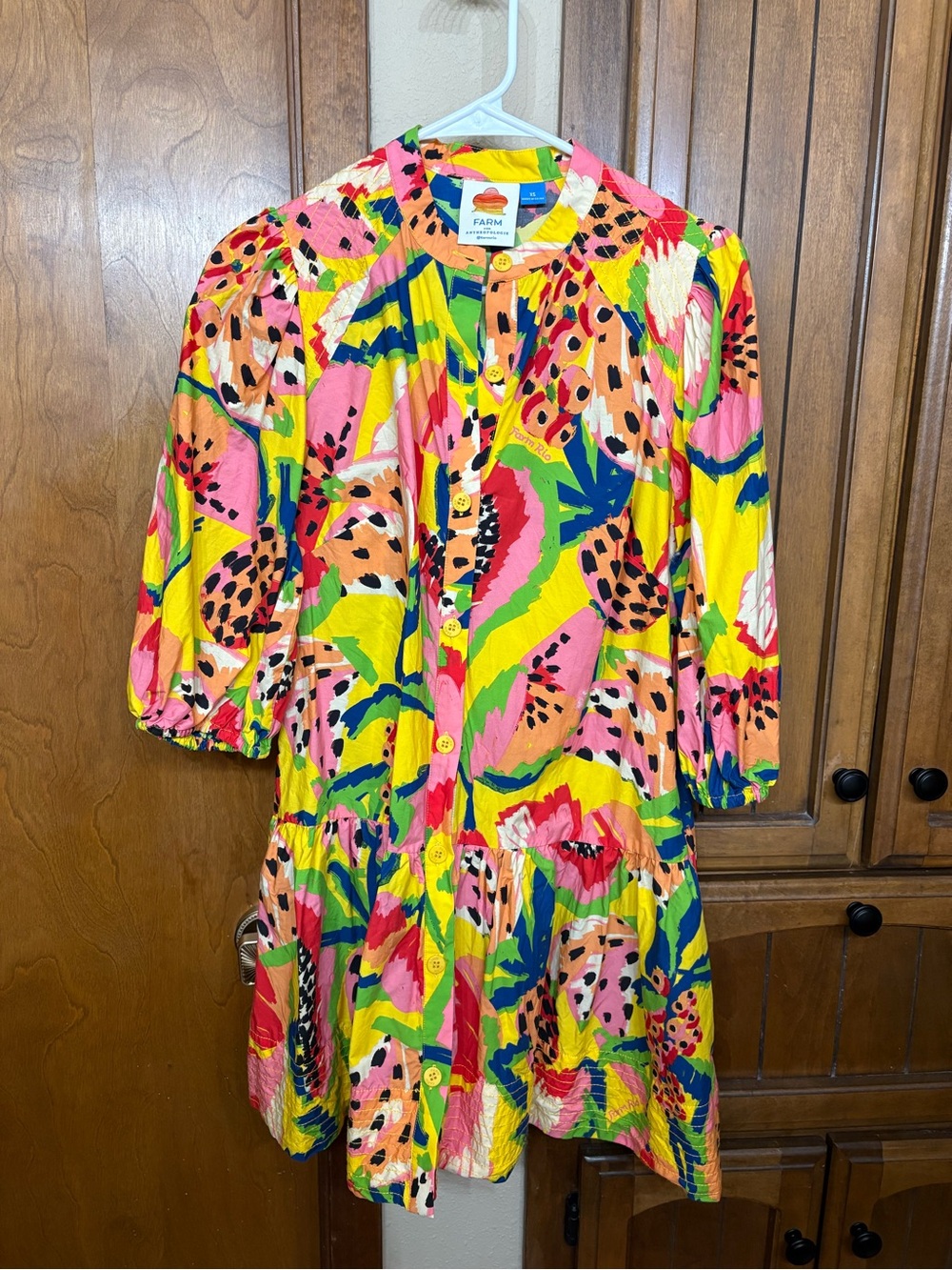 FARM Rio Neon Floral Button-Front Mini Dress in Yellow, Pink, Green, Blue